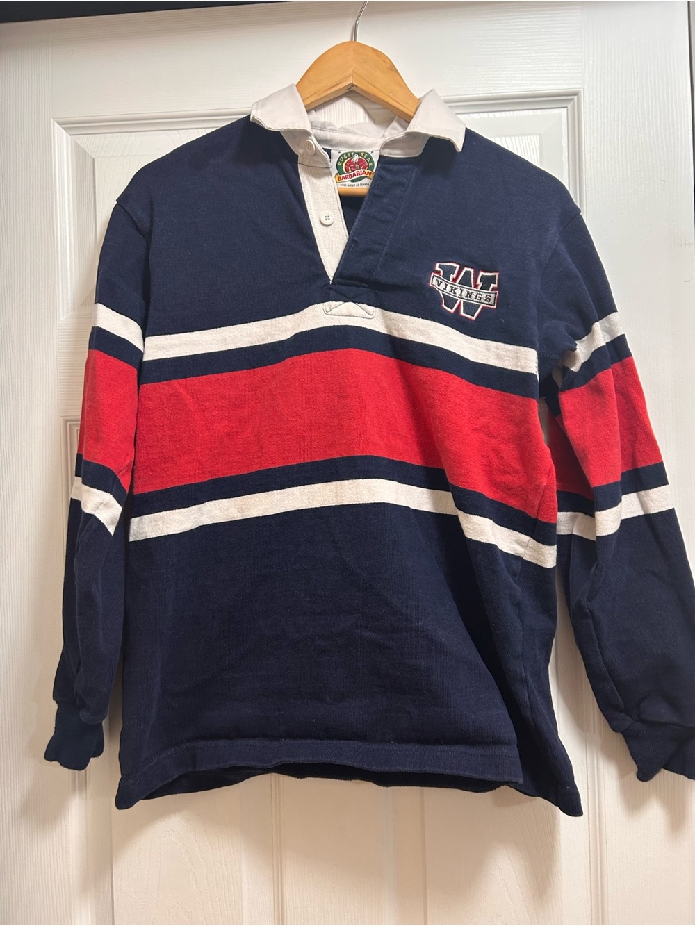 Men's Navy, Red & White Rugby-Style Polo Pullover “Vikings”